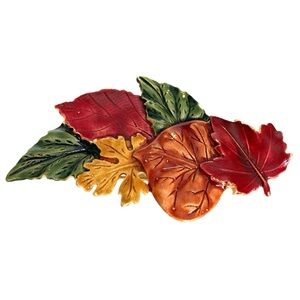 Vintage Tara Autumn Leaves Enamel Brooch Orange Red Yellow Green